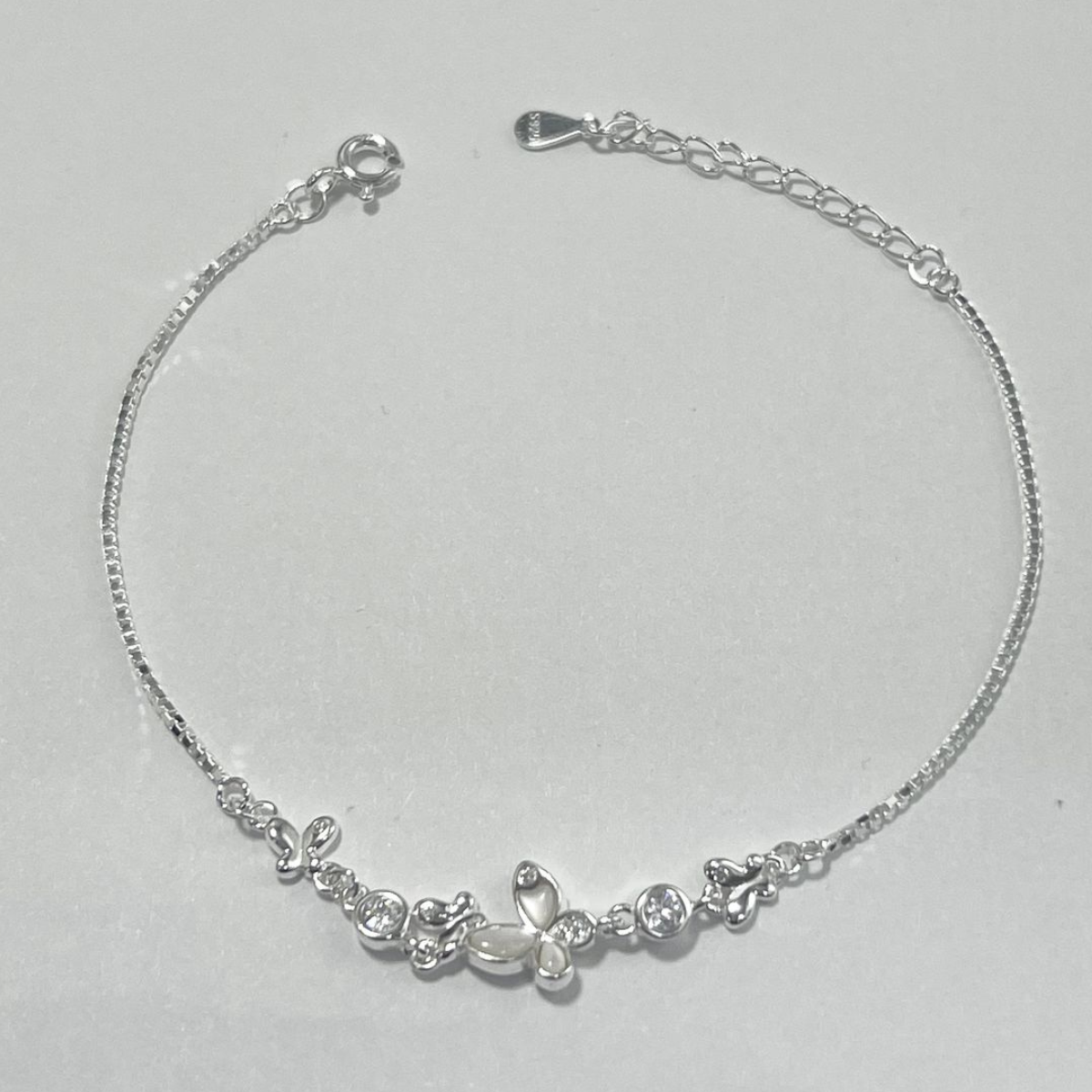 PULSERA CIRCONES Y MARIPOSA PLATA LEY 925