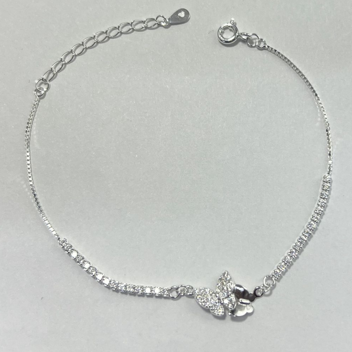 PULSERA CON CIRCONES DIJE DE MARIPOSA PLATA LEY 925