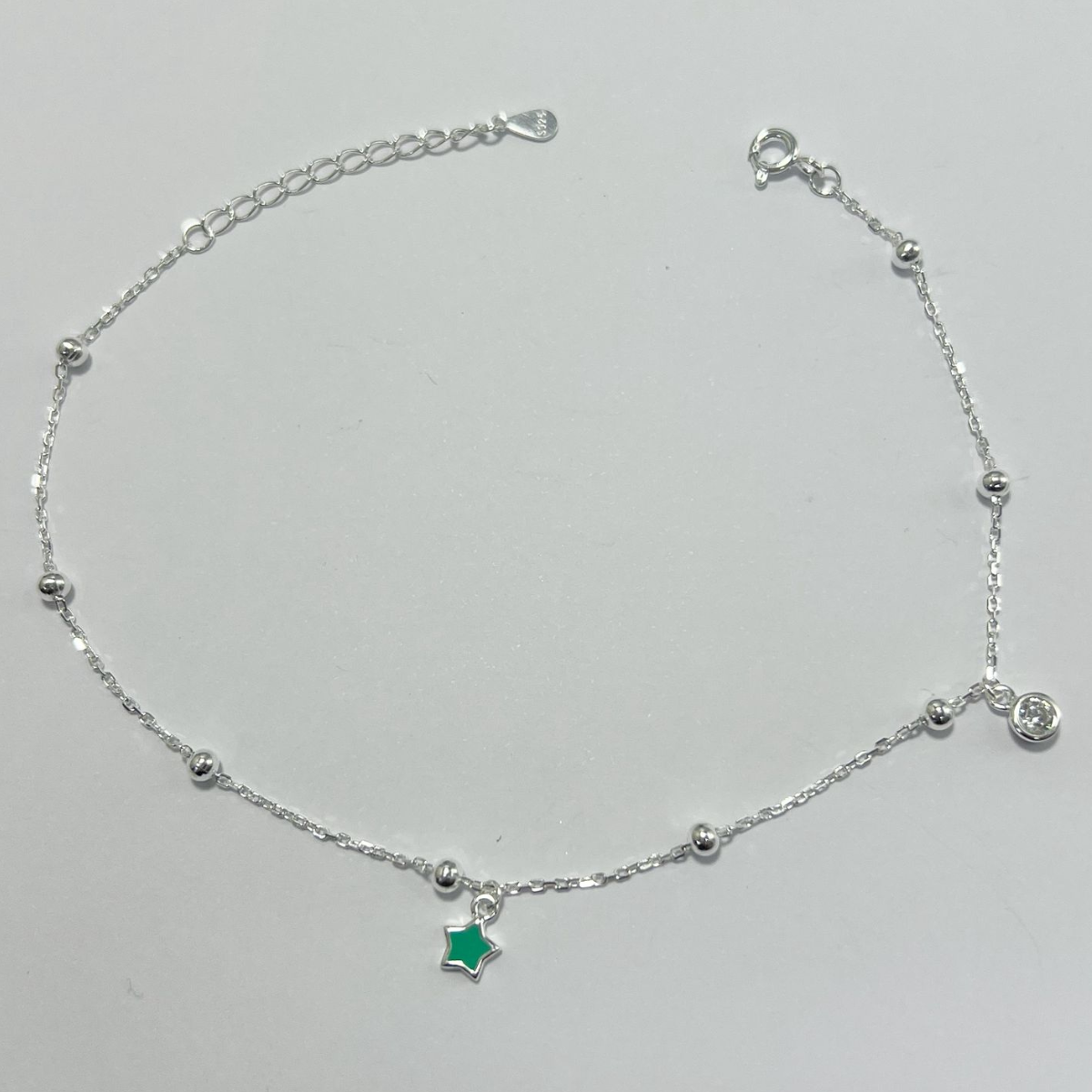 TOBILLERA EN PLATA DIJE DE ESTELLA Y BALINES