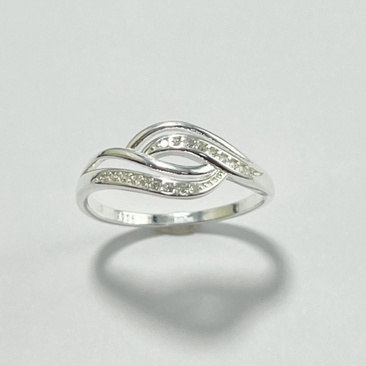 ANILLO CRUZADO CON MICRO CIRCONES PLATA LEY 925