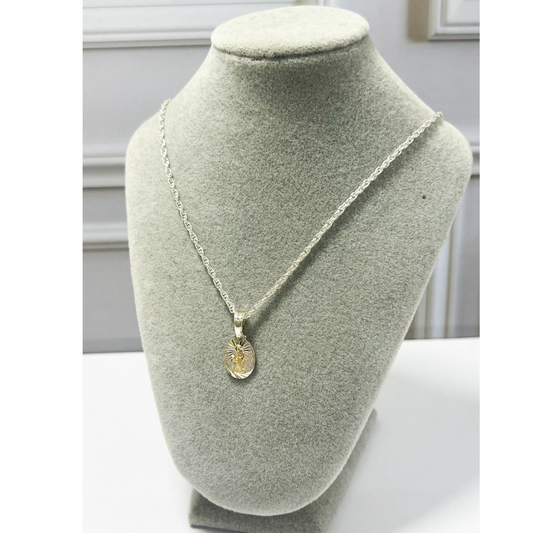 CADENA EN PLATA CON DIJE BICOLOR DE LA VIRGEN MARIA AUXILIADORA