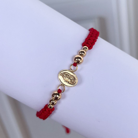 Pulsera Tejida En Macramé Virgen Guadalupe Oro Laminado 18k