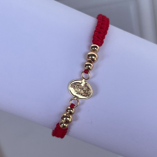 Pulsera Tejida En Macramé Virgen De Guadalupe Oro Laminado 18K