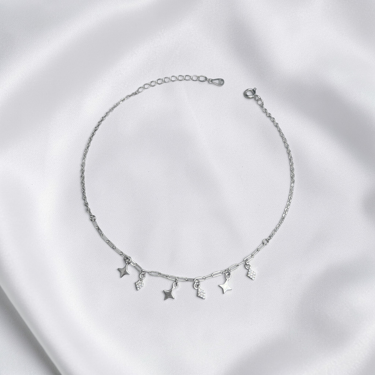TOBILLERA PLATA CIRCONES TAILANDES