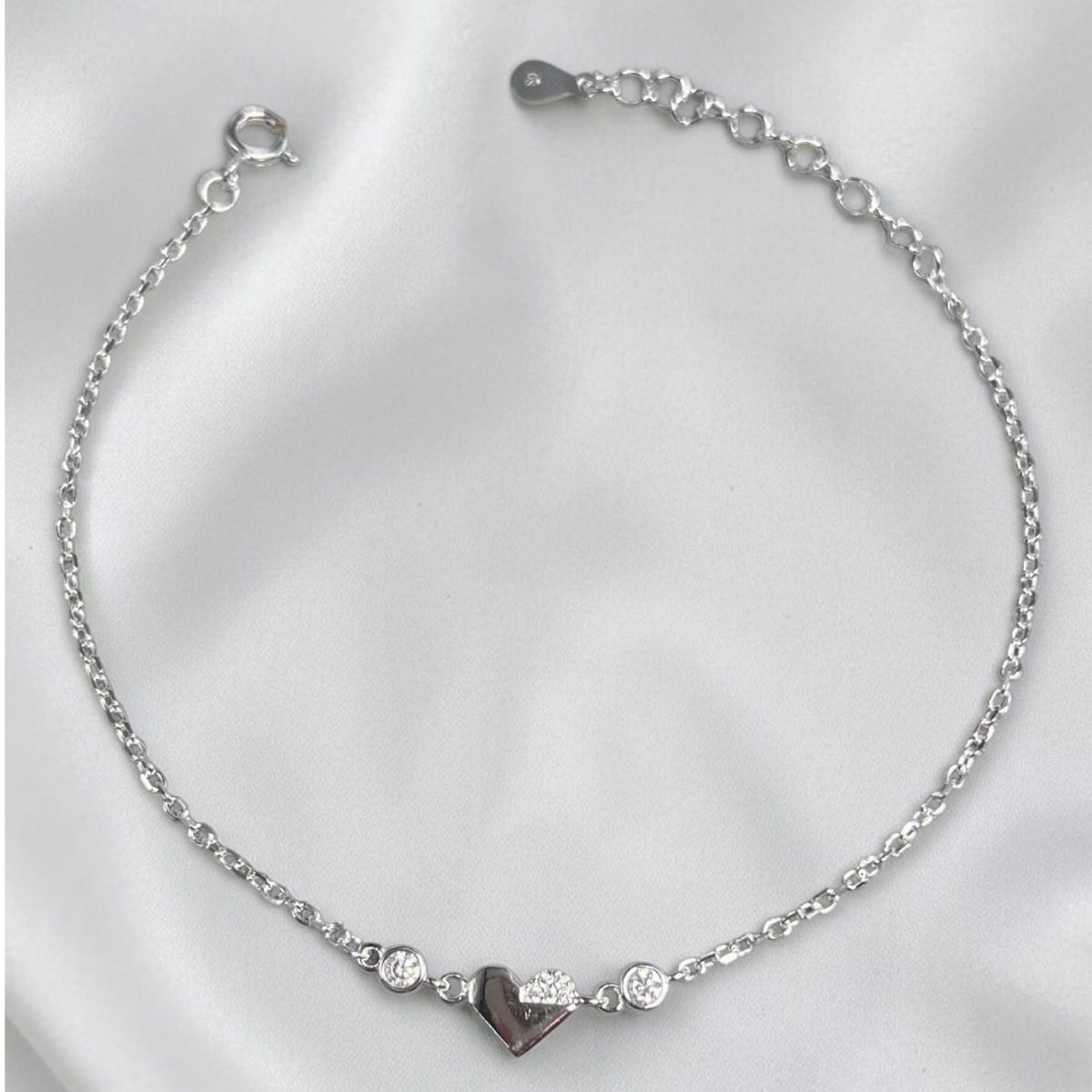 PULSERA PLATA CIRCONES TAILANDESA CORAZON