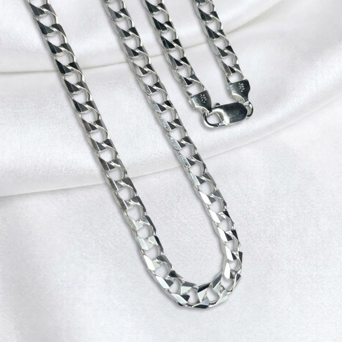 CADENA PLATA MARTILLADA PLANA 60CM LARGO