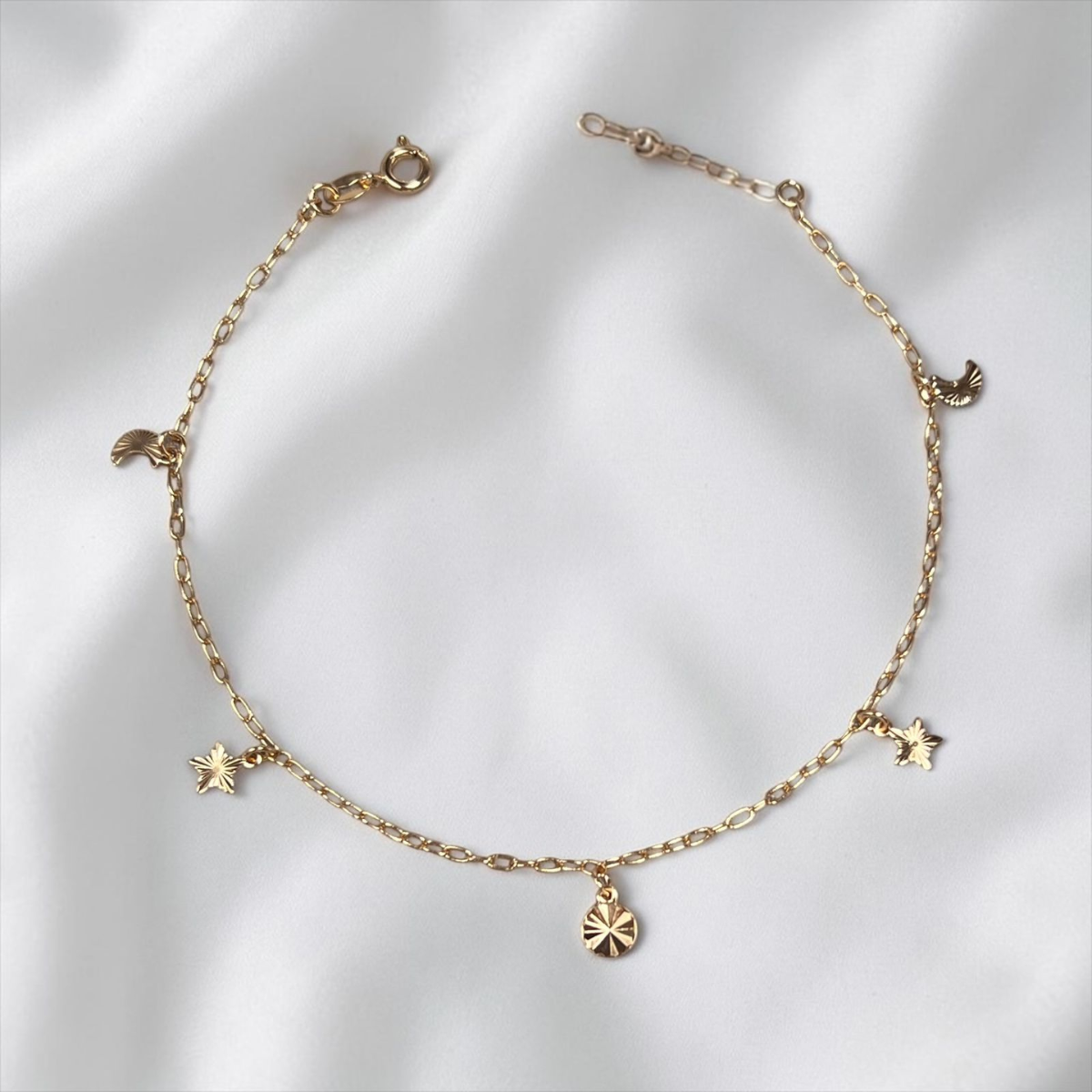 TOBILLERA LUNA Y ESTRELLA ORO LAMINADO 18K