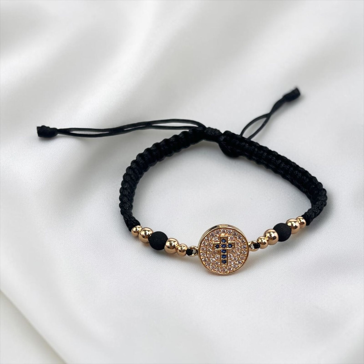 PULSERA ORO LAMINADO 18K CRUZ TEJIDA
