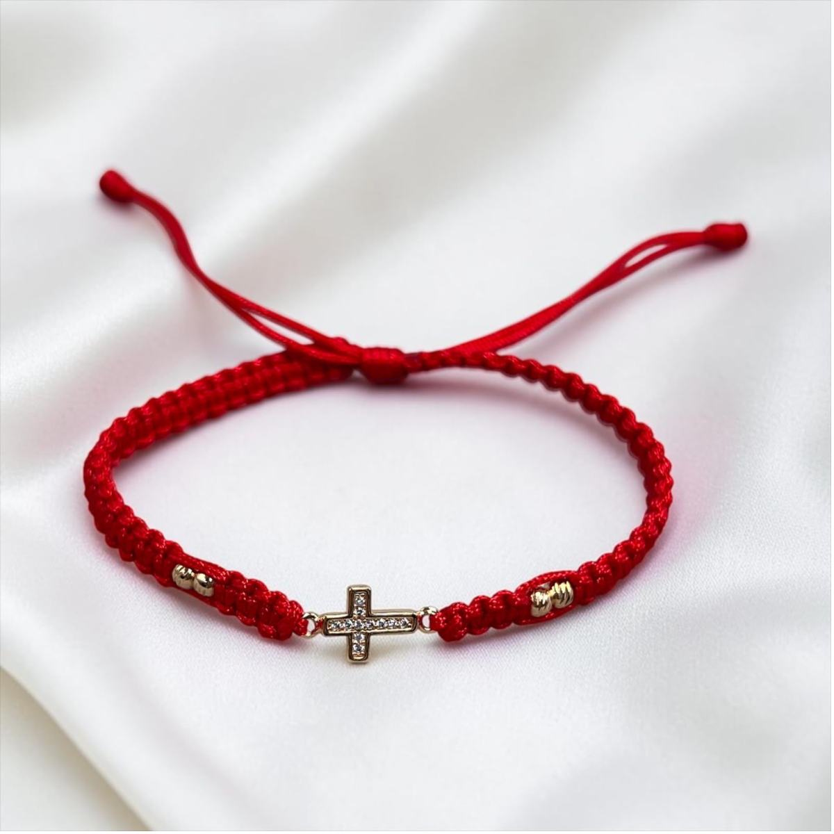 PULSERA ORO LAMINADO 18K CRUZ CIRCONES TEJIDA