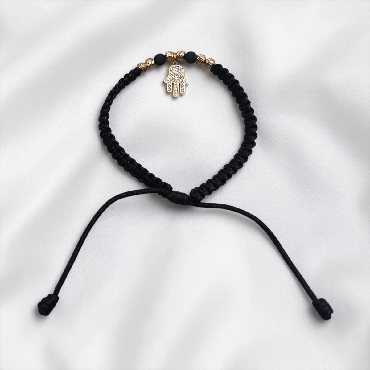 PULSERA ORO LAMINADO 18K HAMSA TEJIDA
