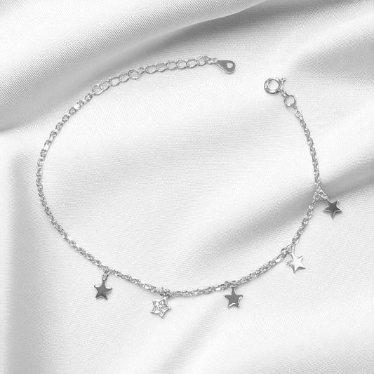 PULSERA CINCO ESTRELLA CON CIRCONES PLATA LEY 925