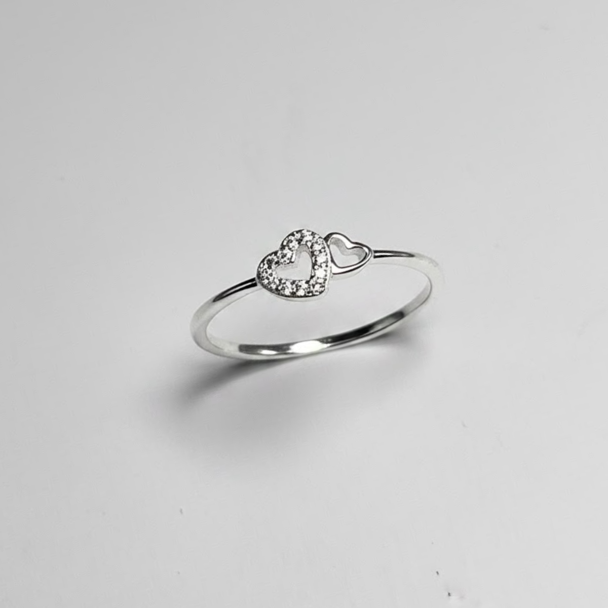 ANILLO DOBLE CORAZON PLATA CIRCONES TAILANDES