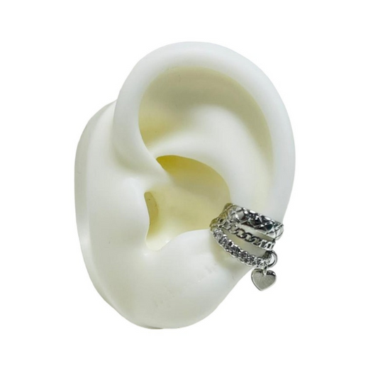 EAR CUFF TRIPLE DIJE CORAZÓN