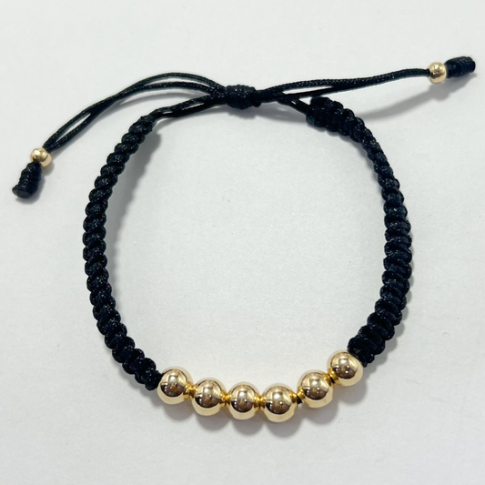 PULSERA TEJIDA EN ORO LAMINADO 18K BALIN 6MM