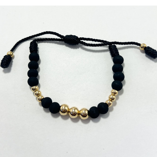 PULSERA TEJIDA ORO LAMINADO 18K BALIN 4 Y 6 MM