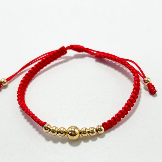 PULSERA TEJIDA ORO LAMINADO 18K BALIN 4 Y 6 MM