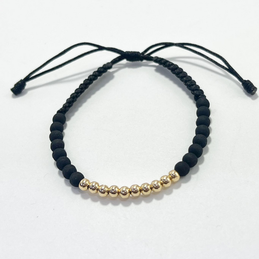 PULSERA TEJIDA ORO LAMINADO 18K BALINES 4MM