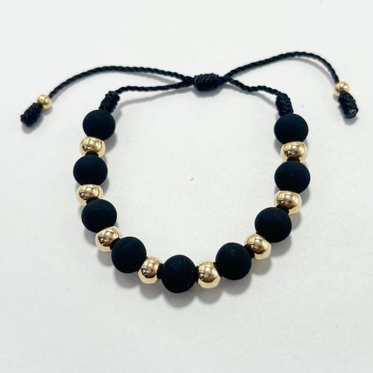 PULSERA TEJIDA ORO LAMINADO 18K BALIN 6MM