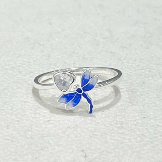 ANILLO CORAZON LIBELULA PLATA LEY 925
