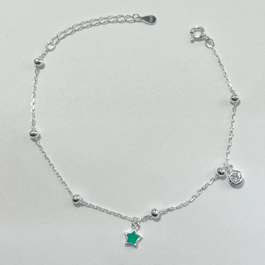 PULSERA CON ESTRELLAS Y BALINES EN PLATA LEY 925