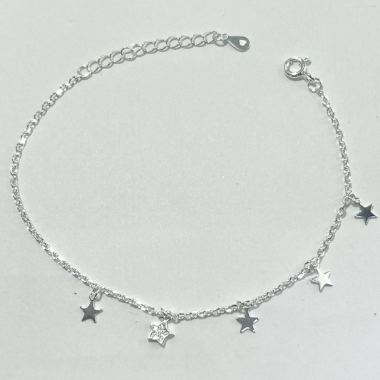 PULSERA CINCO ESTRELLA CON CIRCONES PLATA LEY 925