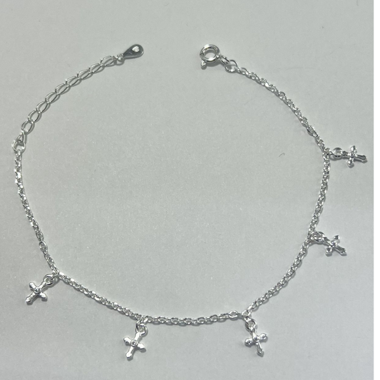 PULSERA CON DIJES DE CRUZ PLATA LEY 925