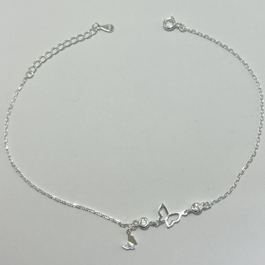 TOBILLERA EN PLATA CON DIJES DE MARIPOSA