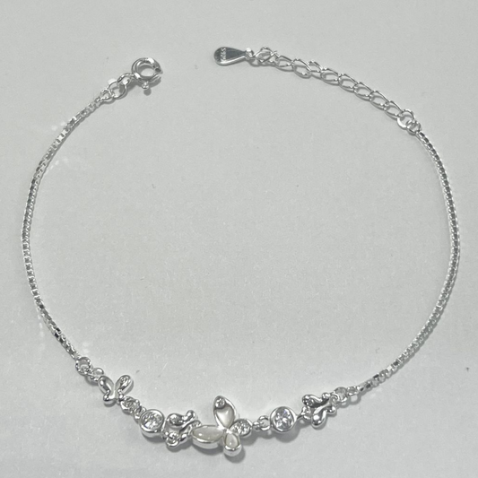 TOBILLERA EN PLATA CON MARIPOSAS Y CIRCONES