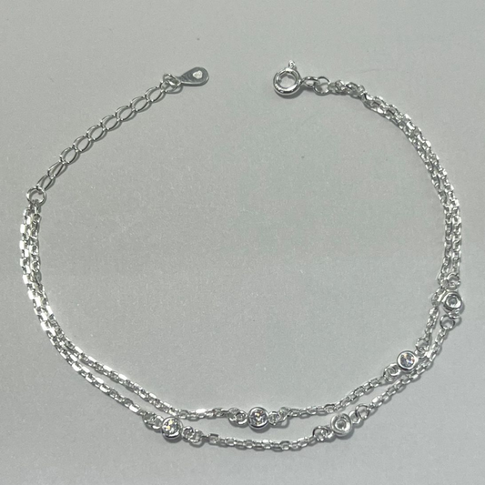 TOBILLERA DOBLE EN PLATA CON CIRCONES