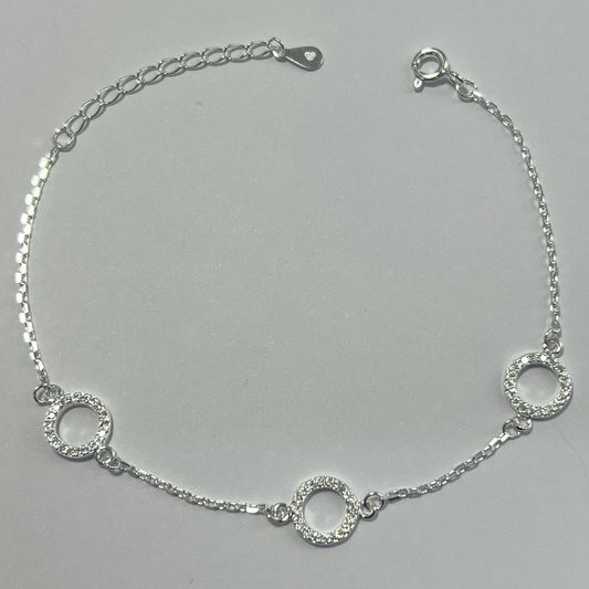 TOBILLERA EN PLATA DIJES EN CÍRCULO CON MICRO CIRCONES