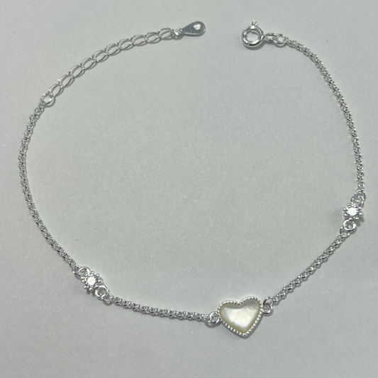 TOBILLERA DIJE CORAZÓN CON CIRCONES PLATA LEY 925