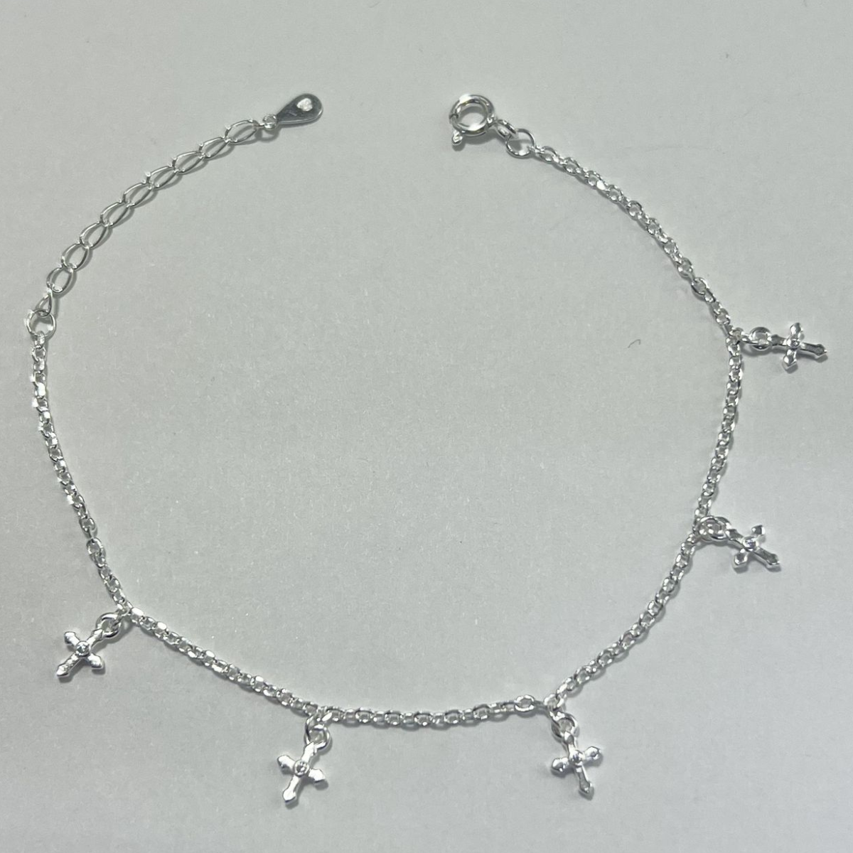 TOBILLERA CON CRUCES Y MICRO CIRCÓN EN PLATA LEY 925