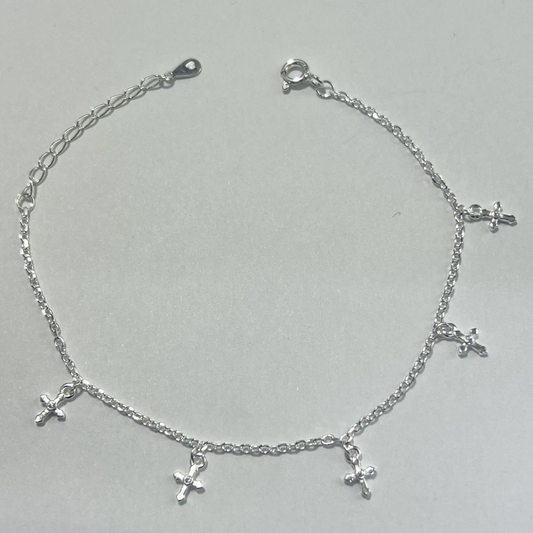 TOBILLERA CON CRUCES Y MICRO CIRCÓN EN PLATA LEY 925