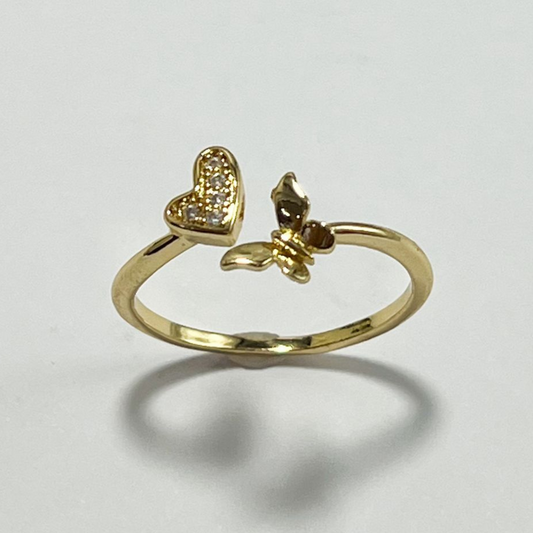 ANILLO GRADUABLE CORAZÓN MARIPOSA EN RODIO CON MICRO CIRCONES