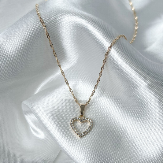 JUEGO DIJE SILUETA CORAZÓN ORO LAMINADO 18K