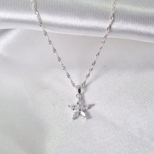 CADENA MAS DIJE DE FLOR CON CIRCONES EN PLATA LEY 925