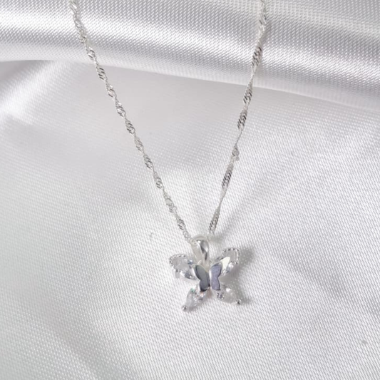 CADENA MAS DIJE MARIPOSA CON CIRCONES PLATA LEY 925
