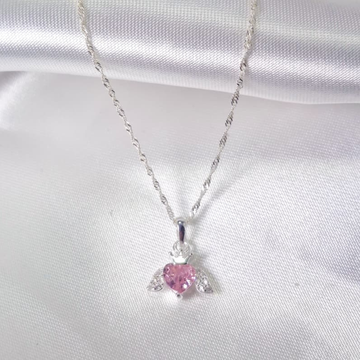 CADENA MAS DIJE CON CIRCONES CORAZÓN ROSADO