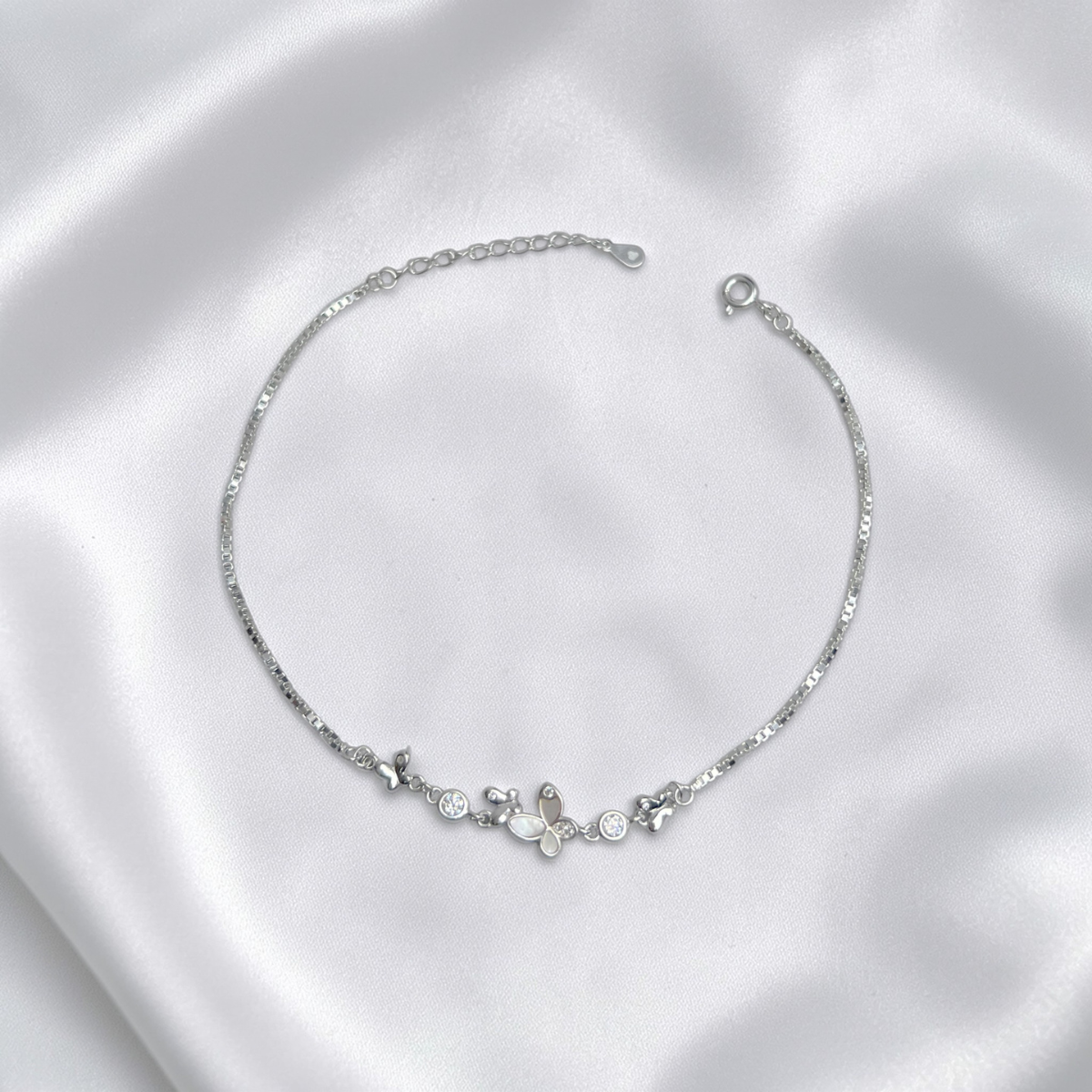 TOBILLERA PLATA CIRCONES TAILANDES