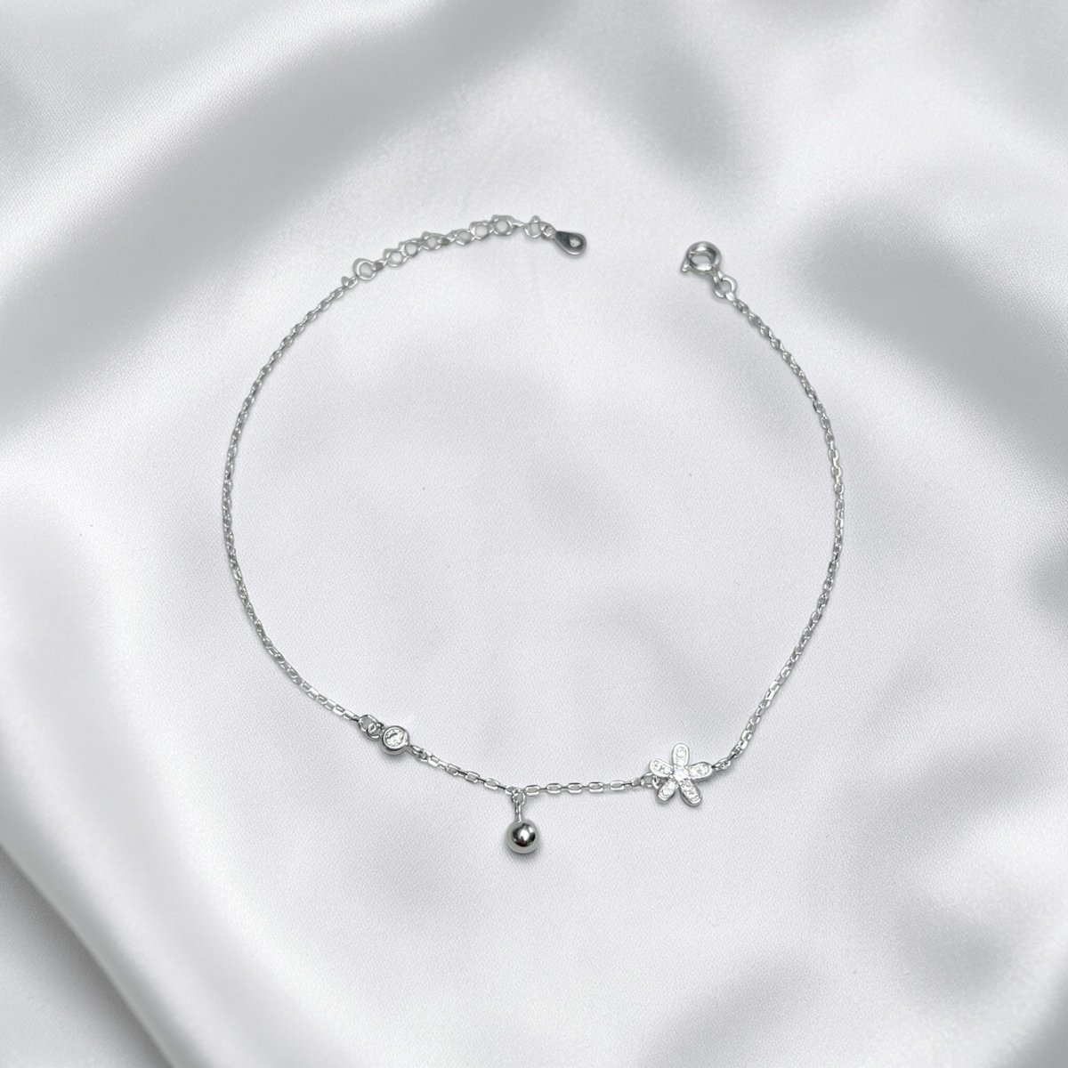 TOBILLERA PLATA CIRCONES TAILANDES