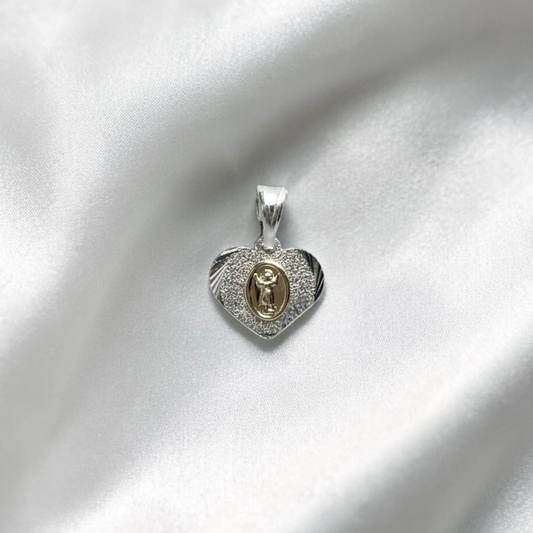 DIJE ORO PLATA DIAMANTADO CORAZON DIVINO NIÑO