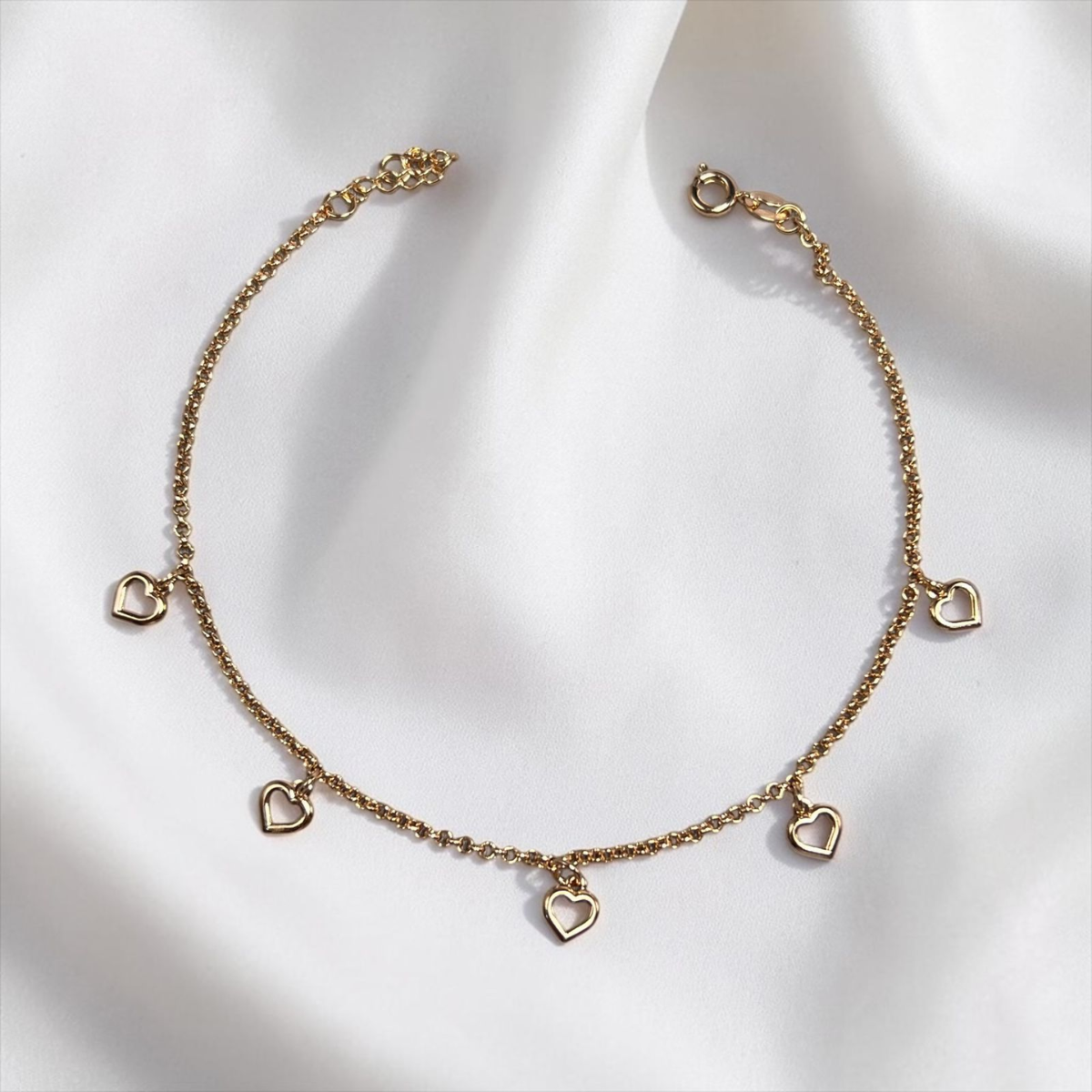 TOBILLERA CORAZONES ORO LAMINADO 18K