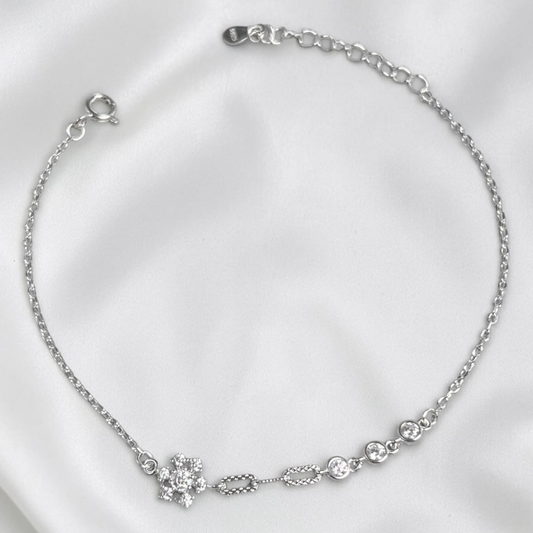 PULSERA  PLATA CIRCONES TAILANDES FLOR