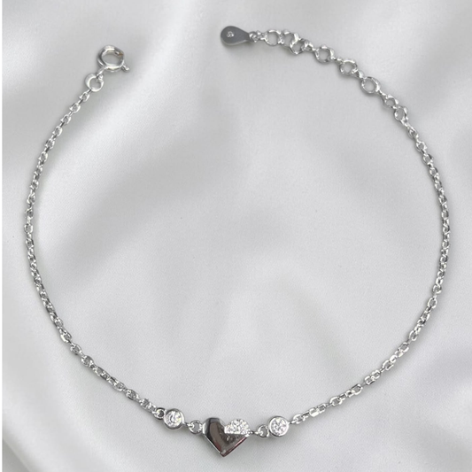 PULSERA  PLATA CIRCONES TAILANDESA CORAZON