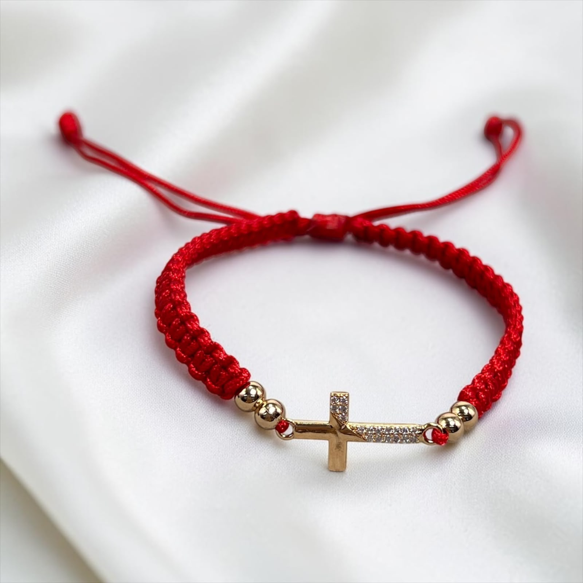 PULSERA ORO LAMINADO 18K CRUZ MICROCIRCON TEJIDA