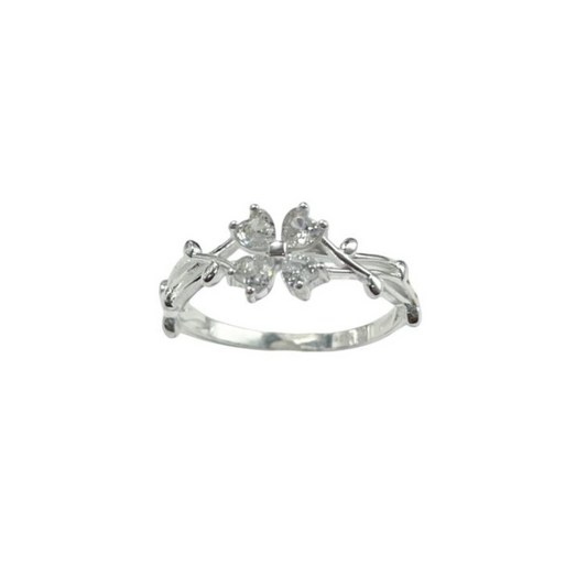 ANILLO FLOR EN PLATA LEY 925