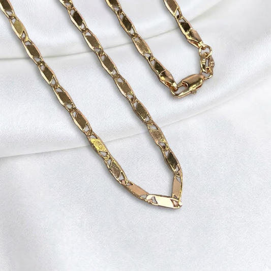 CADENA PLANA ESCALERA DIAGONAL ORO LAMINADO 18K