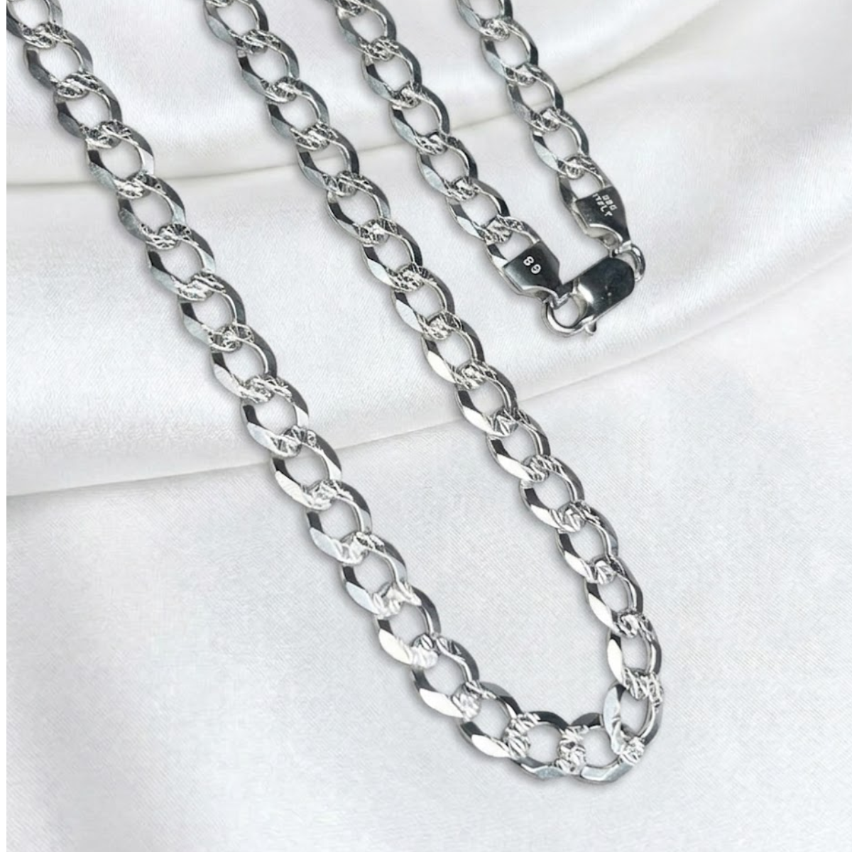 CADENA PLATA CUBANA DIAMANTADA 60CM LARGO