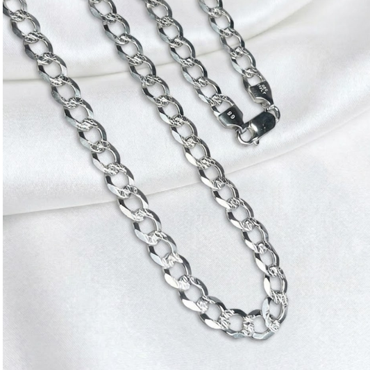 CADENA PLATA CUBANA DIAMANTADA 60CM LARGO