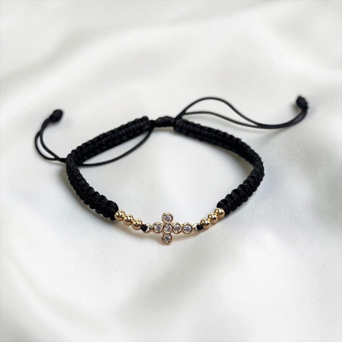 PULSERA ORO LAMINADO 18K CRUZ CIRCONES TEJIDA